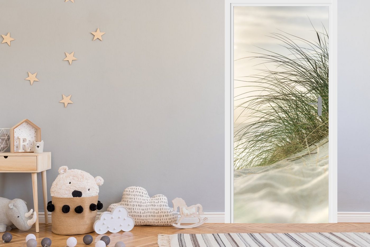 MuchoWow Türtapete Dünen mit Strandhafer in der Sonne des Nationalparks Schleswig-Holstei, Matt, bedruckt, (1 St), Selbstklebende Tapete, Folie für Möbel, 75x205 cm Bild 3