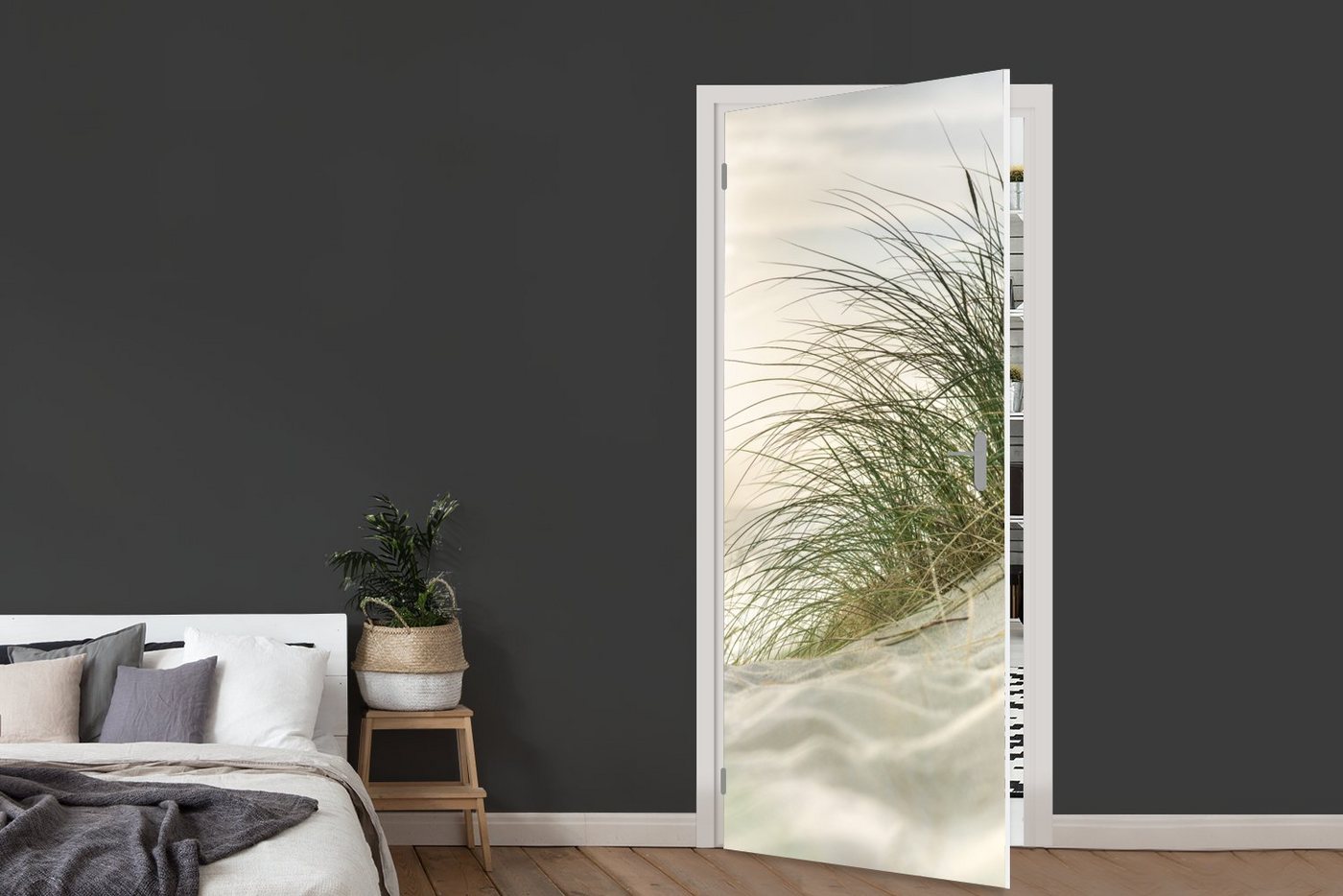 MuchoWow Türtapete Dünen mit Strandhafer in der Sonne des Nationalparks Schleswig-Holstei, Matt, bedruckt, (1 St), Selbstklebende Tapete, Folie für Möbel, 75x205 cm Bild 4