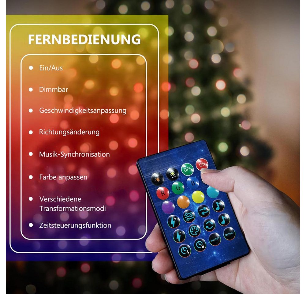 Jibenhome LED-Lichterkette LED Lichterkette RGB Christbaumbeleuchtung Bäume mit Ring,160 LEDs, APP-Kontrolle,LED Lichtvorhang,Wasserfall Lichter mit Fernbedienung Bild 3