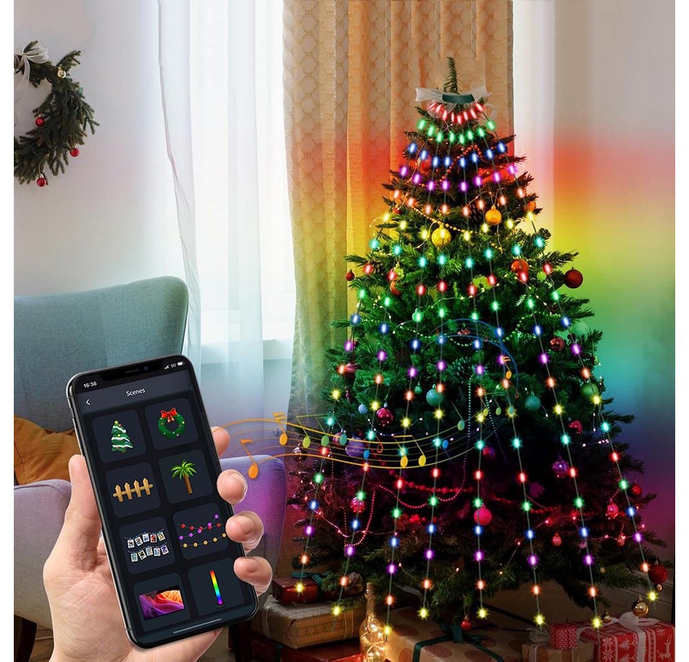 Jibenhome LED-Lichterkette LED Lichterkette RGB Christbaumbeleuchtung Bäume mit Ring,160 LEDs, APP-Kontrolle,LED Lichtvorhang,Wasserfall Lichter mit Fernbedienung Bild 5