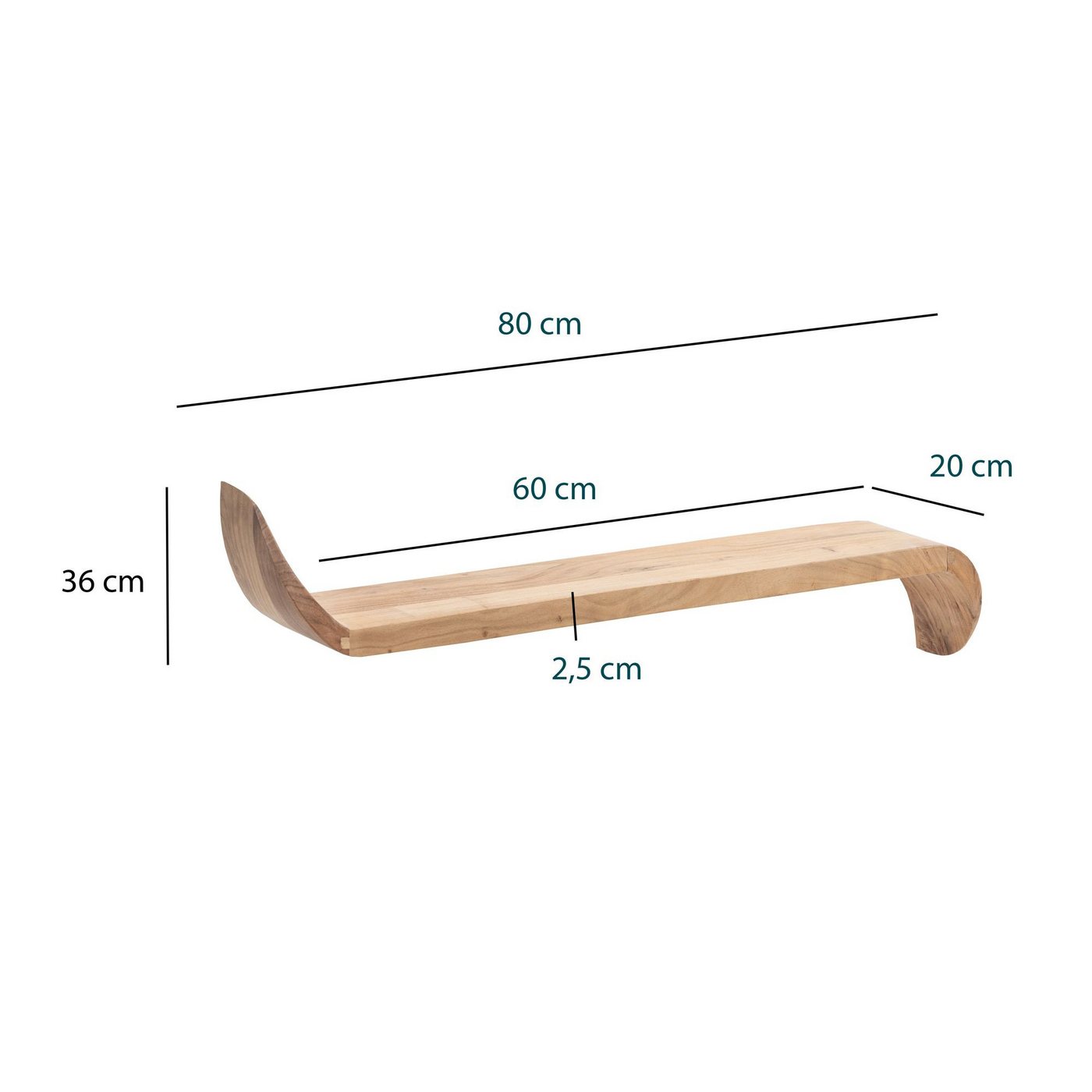 FINEBUY Wandregal FB74703 Wandregal Mango Massivholz 80cm Hängeregal modern geschwungen, Natürlich schön und funktional, Handgefertigt aus Mango Massivholz Bild 5