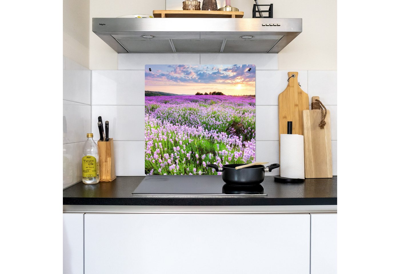 KitchenYeah Küchenrückwand Lavendel - Blumen - Lila - Blumenfeld, (1-tlg), Kochfeld Abdeckung Ceranfeld, Induktionsschutzmatte, 58x59 cm Bild 2