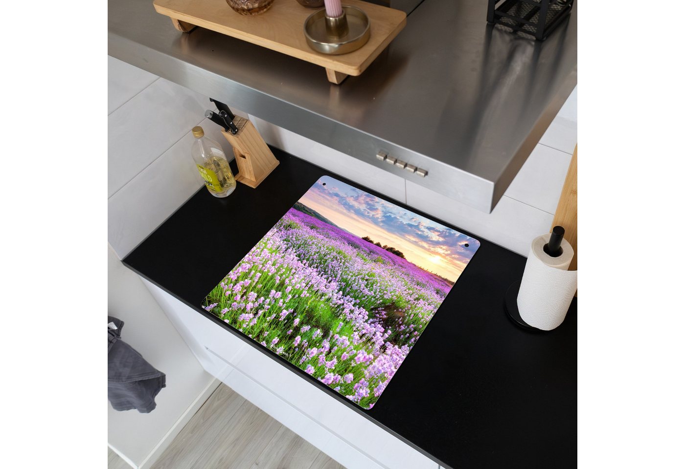 KitchenYeah Küchenrückwand Lavendel - Blumen - Lila - Blumenfeld, (1-tlg), Kochfeld Abdeckung Ceranfeld, Induktionsschutzmatte, 58x59 cm Bild 4