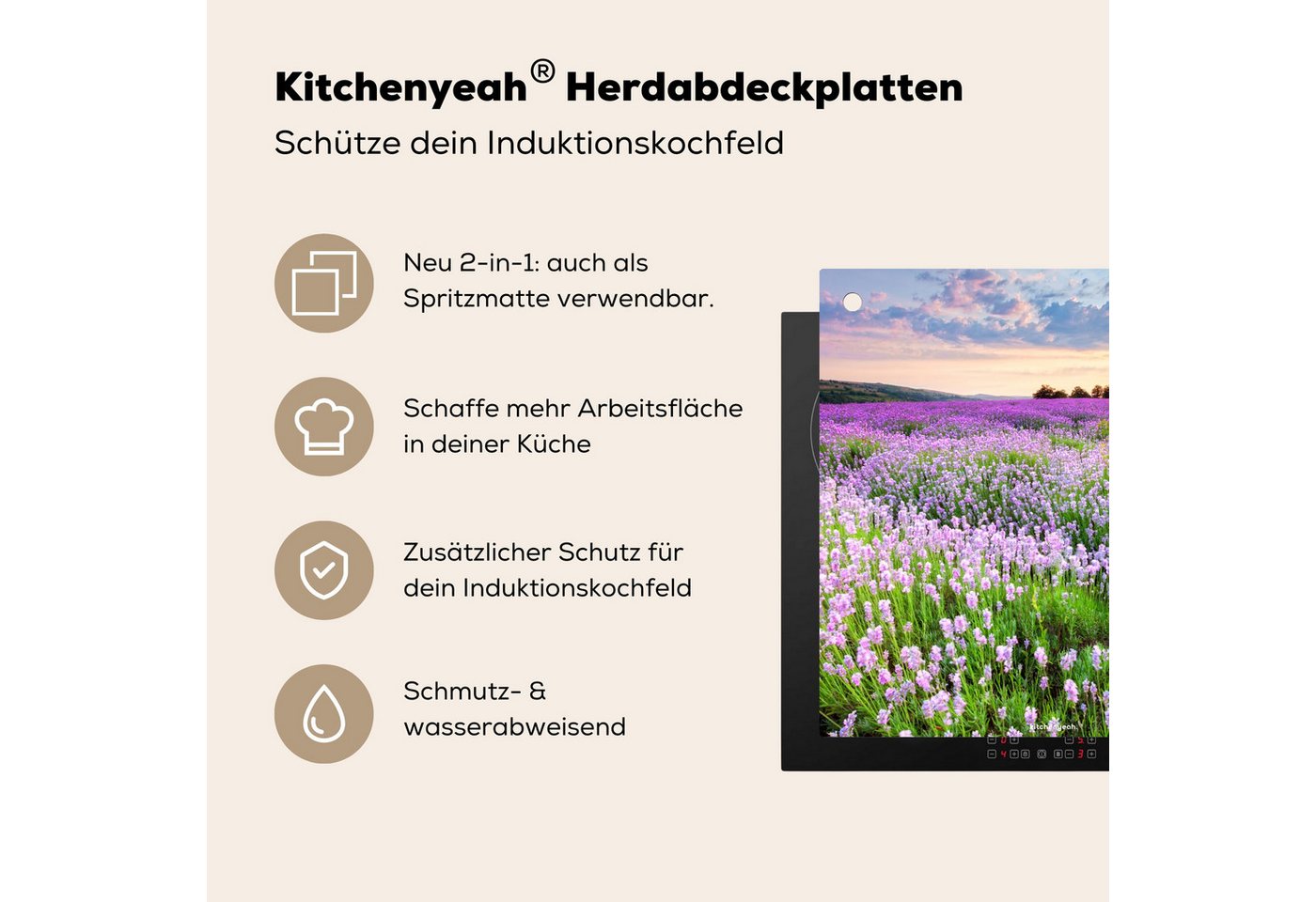 KitchenYeah Küchenrückwand Lavendel - Blumen - Lila - Blumenfeld, (1-tlg), Kochfeld Abdeckung Ceranfeld, Induktionsschutzmatte, 58x59 cm Bild 5