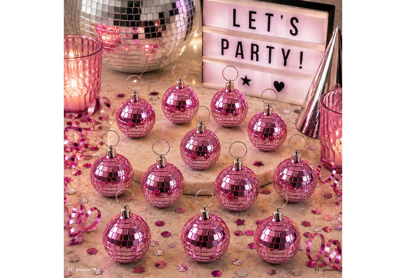 SATISFIRE Discolicht Spiegelkugel 5cm Mini Discokugel coole Party Disko Deko rosa 12Stück