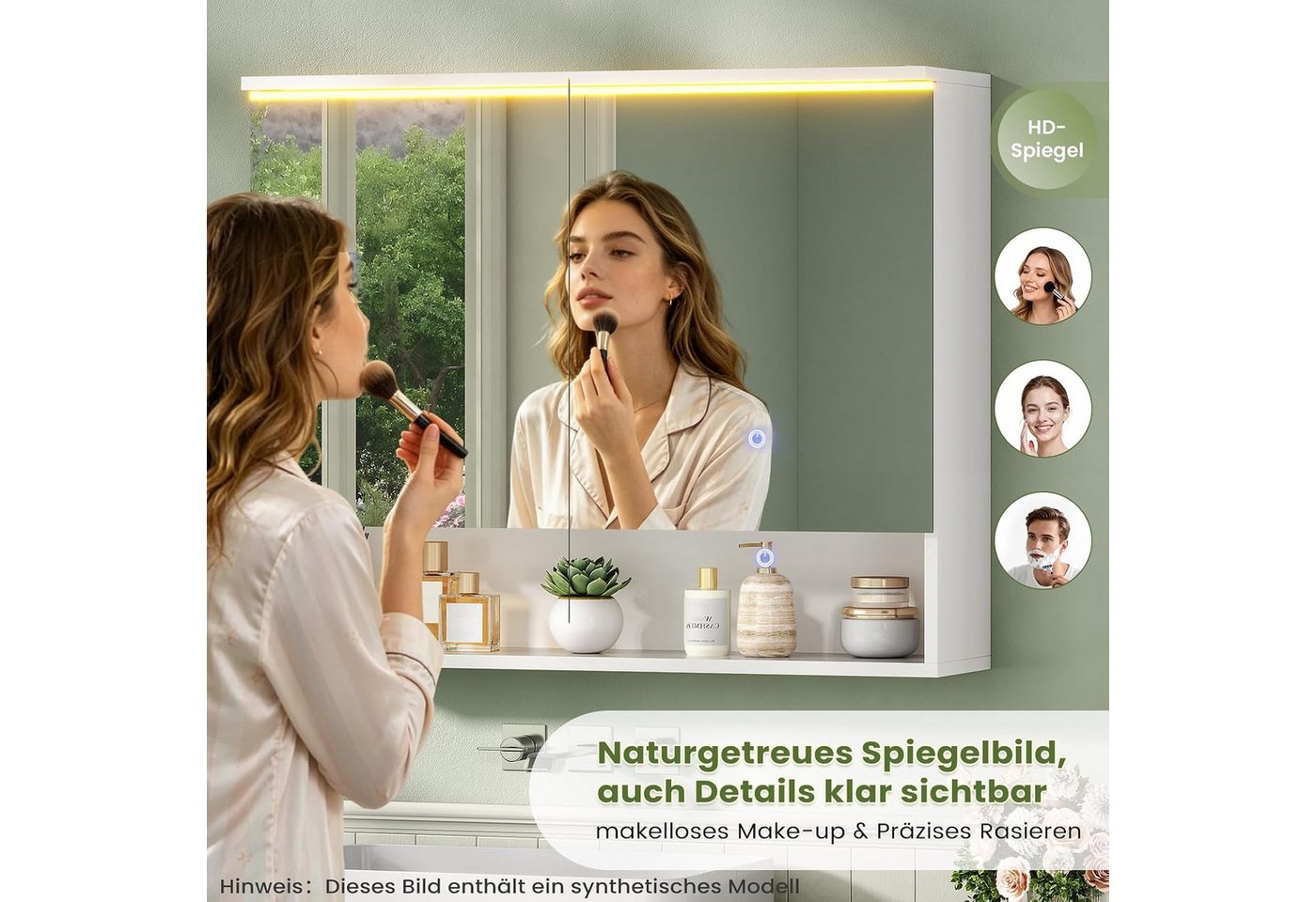 MSMASK Badezimmerspiegelschrank mit LED-Beleuchtung und Steckdose, Offenes Regal, 80 x 19,5 x 75.5 cm (1-St) 3-stufig höhenverstellbare Ablage Bild 2