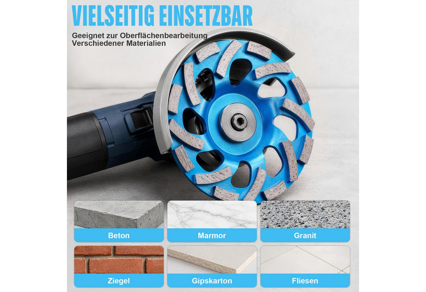 XERSEK Schleifscheibe 2 Stück Diamant Schleiftopf 125 mm Topfscheibe für Winkelschleifer, (Set, 2 St., 22,23mm Bohrung, 16 Turbo-Segmente, Doppelreihig), für Beton Granit Marmor Fliesen Ziegel Mauerwerk