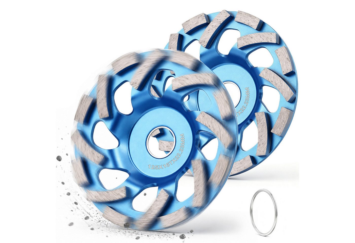XERSEK Schleifscheibe 2 Stück Diamant Schleiftopf 125 mm Topfscheibe für Winkelschleifer, (Set, 2 St., 22,23mm Bohrung, 16 Turbo-Segmente, Doppelreihig), für Beton Granit Marmor Fliesen Ziegel Mauerwerk Bild 5
