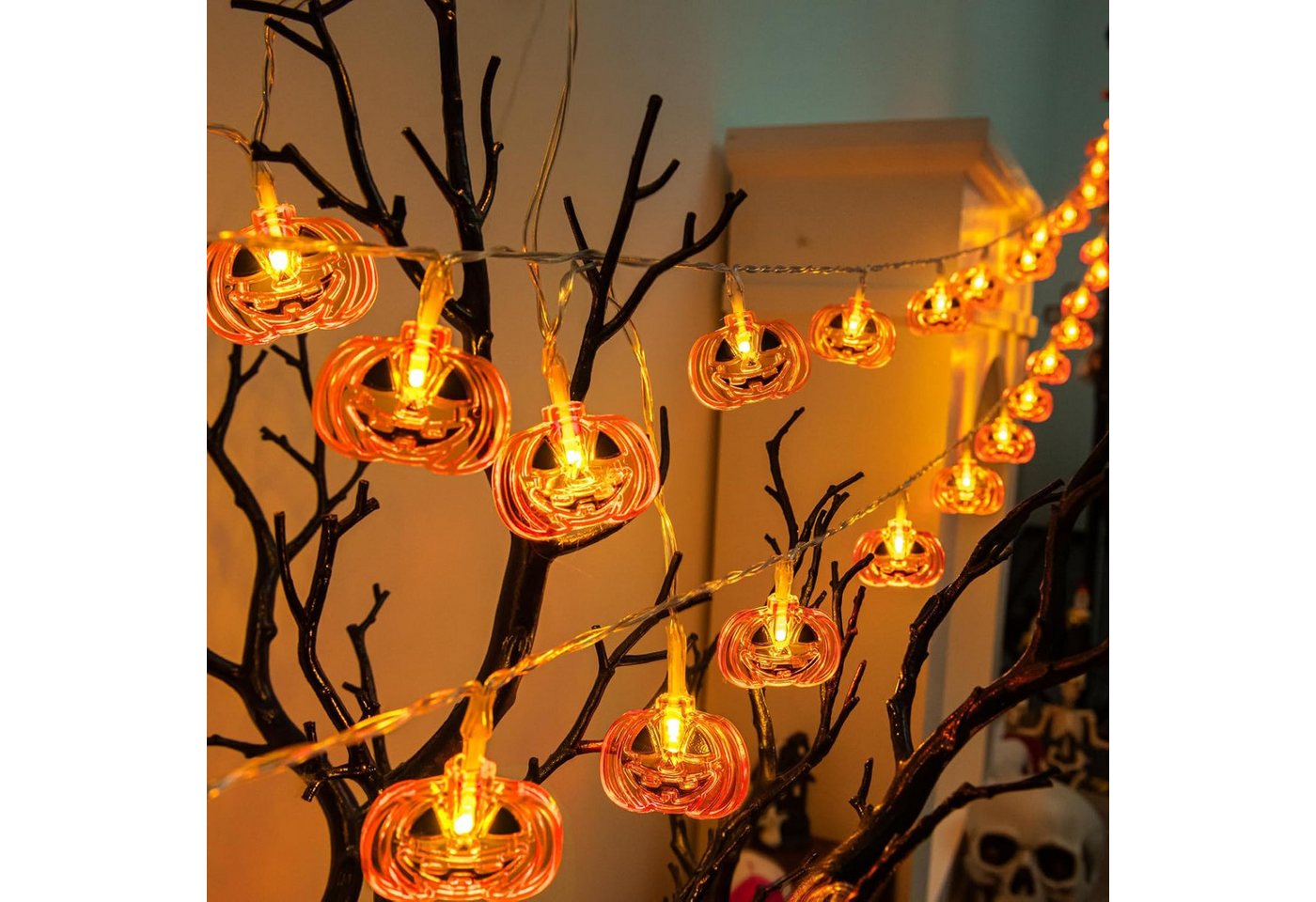 nsihing LED-Lichterkette Halloween Lichterkette 3 m, 20 LED, Batteriebetrieben, IP65, Für Innen & Außen, Ideal für Kürbis- & Halloween-Dekoration