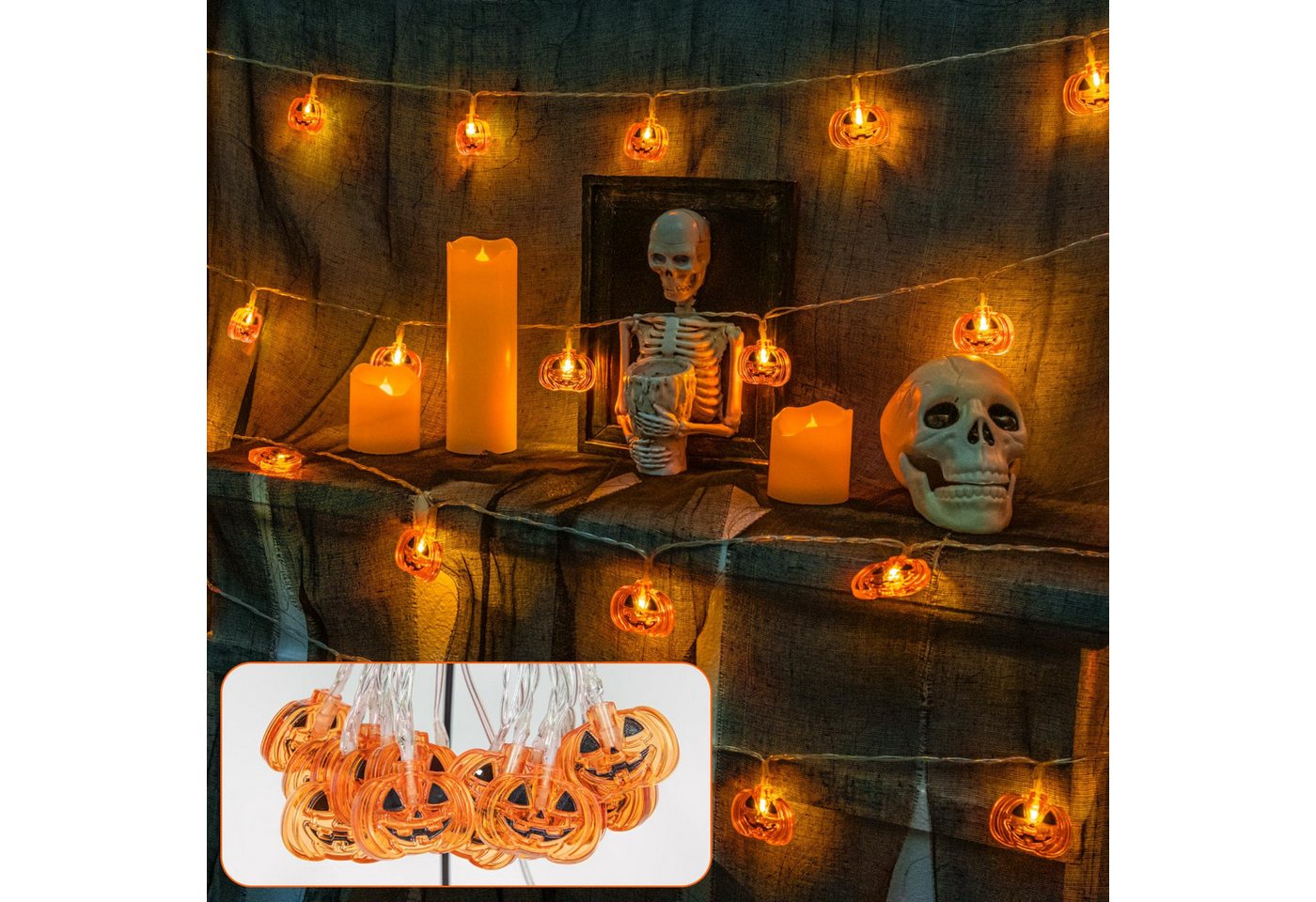 nsihing LED-Lichterkette Halloween Lichterkette 3 m, 20 LED, Batteriebetrieben, IP65, Für Innen & Außen, Ideal für Kürbis- & Halloween-Dekoration Bild 5