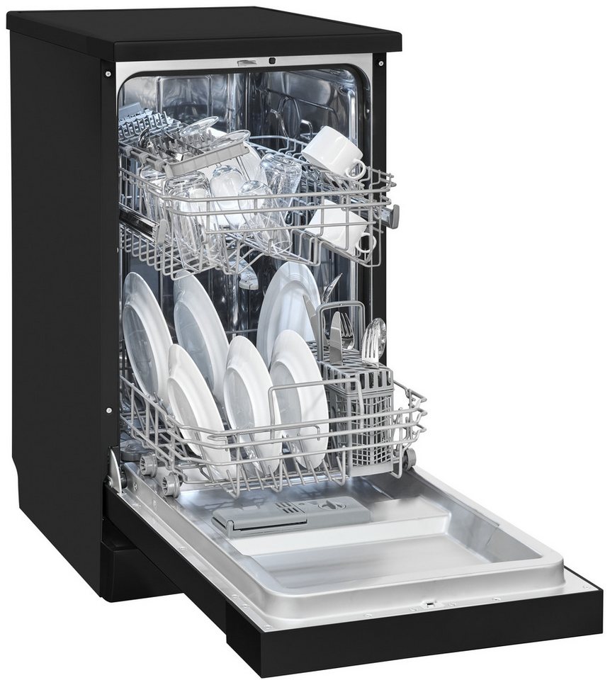 exquisit Standgeschirrspüler GSP9310-031C schwarz, 8,3 l, 10 Maßgedecke, 10 Maßgedecke, 7 Programme, LED, Besteckkorb, Auto Door Open, AquaStop Bild 3