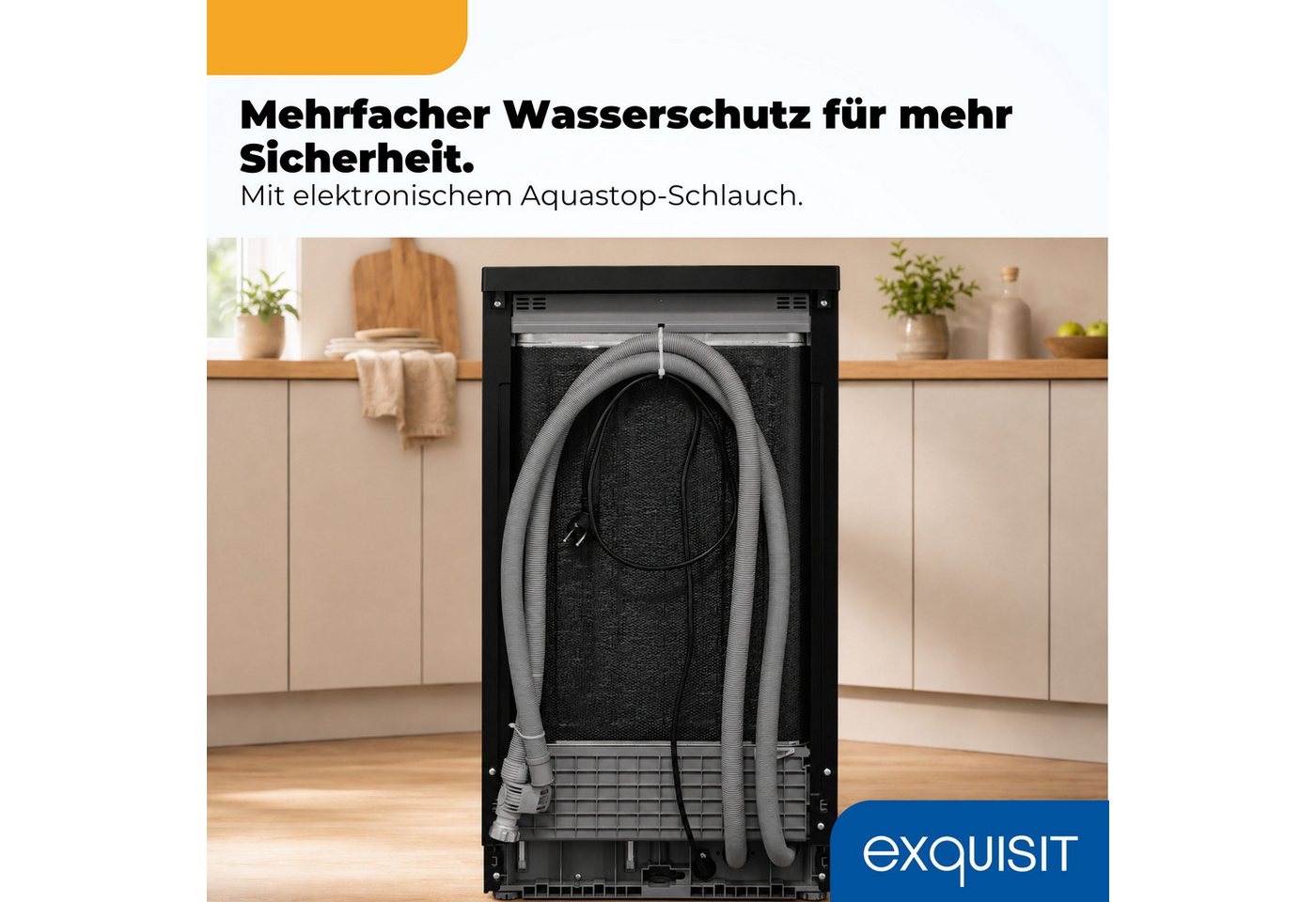 exquisit Standgeschirrspüler GSP9310-031C schwarz, 8,3 l, 10 Maßgedecke, 10 Maßgedecke, 7 Programme, LED, Besteckkorb, Auto Door Open, AquaStop Bild 4