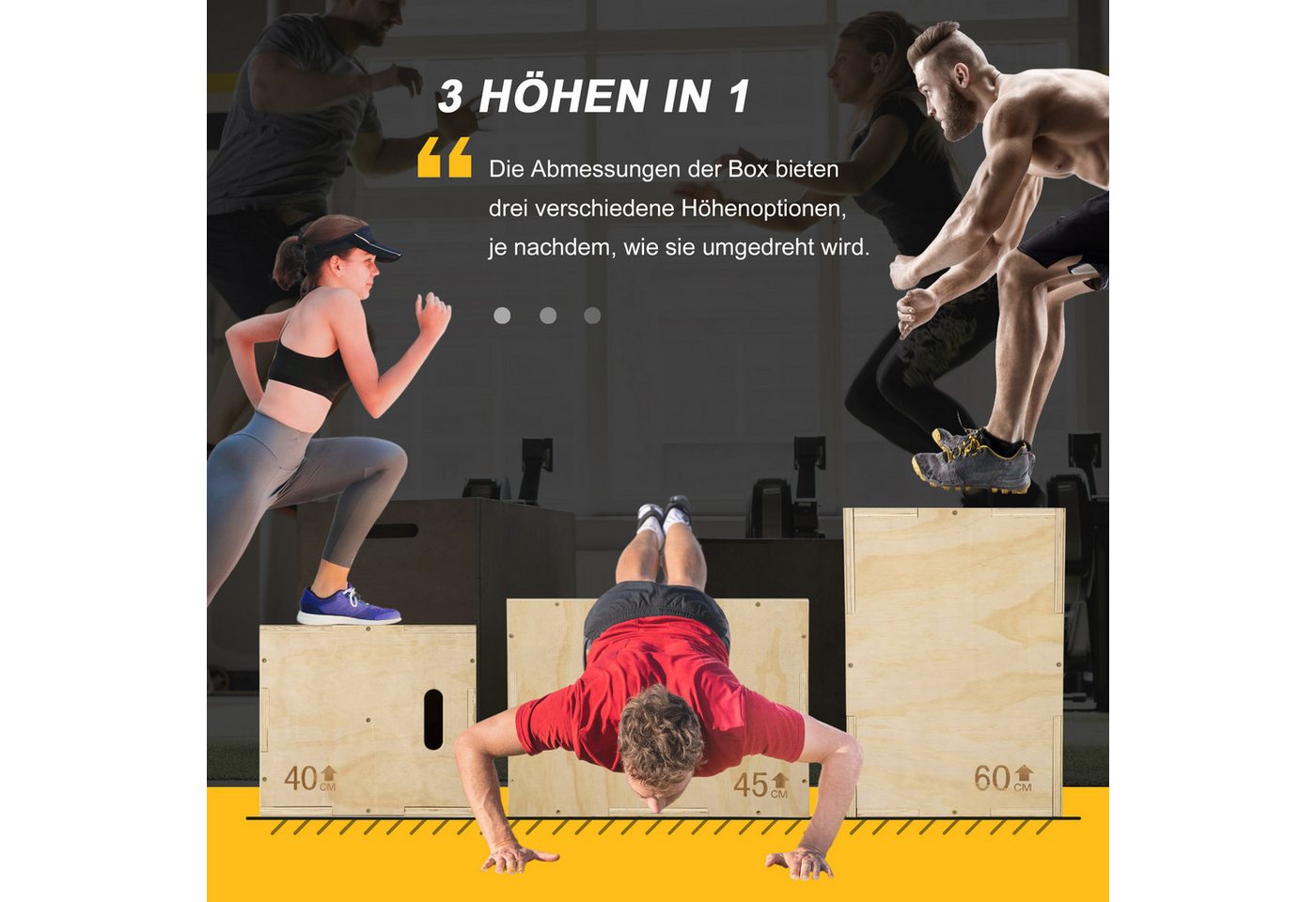 HOMCOM Plyo-Box Step-Up Jumping Box 61x51x76cm Plyometric Training Workout (Sprungbox aus Holz, 1-St., Plyo Box), für Zuhause, Fitnessstudio, 45 x 40 x 60 cm, Naturholz