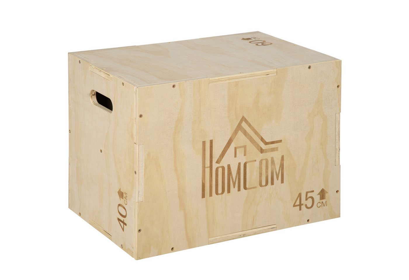 HOMCOM Plyo-Box Step-Up Jumping Box 61x51x76cm Plyometric Training Workout (Sprungbox aus Holz, 1-St., Plyo Box), für Zuhause, Fitnessstudio, 45 x 40 x 60 cm, Naturholz Bild 2