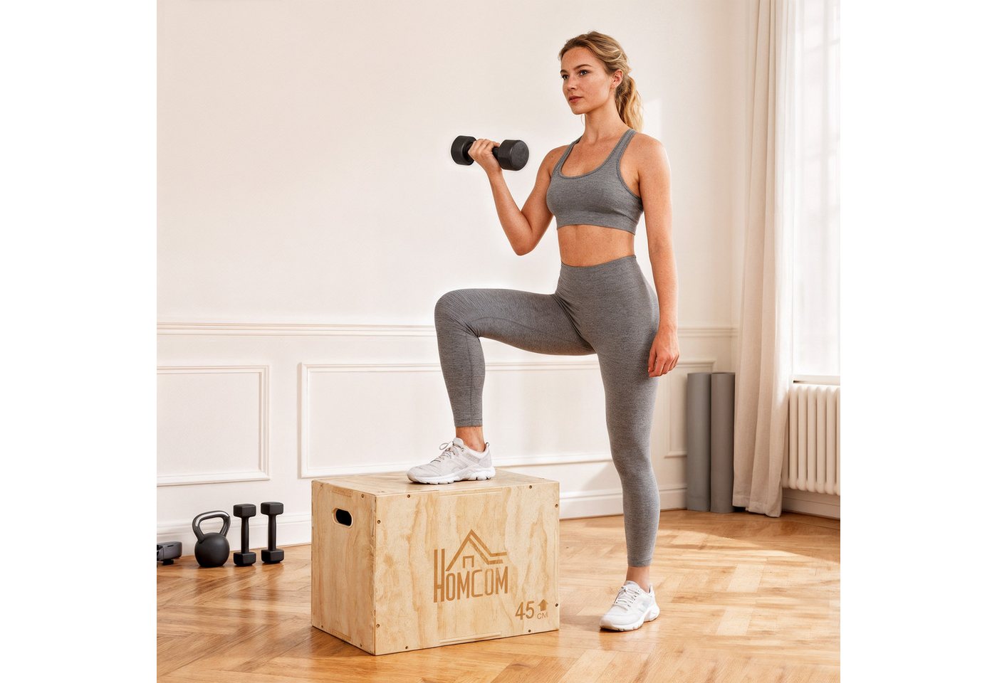 HOMCOM Plyo-Box Step-Up Jumping Box 61x51x76cm Plyometric Training Workout (Sprungbox aus Holz, 1-St., Plyo Box), für Zuhause, Fitnessstudio, 45 x 40 x 60 cm, Naturholz Bild 3