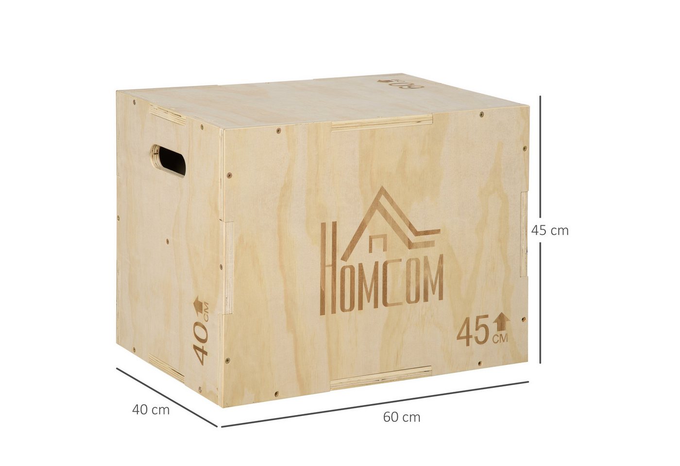 HOMCOM Plyo-Box Step-Up Jumping Box 61x51x76cm Plyometric Training Workout (Sprungbox aus Holz, 1-St., Plyo Box), für Zuhause, Fitnessstudio, 45 x 40 x 60 cm, Naturholz Bild 4