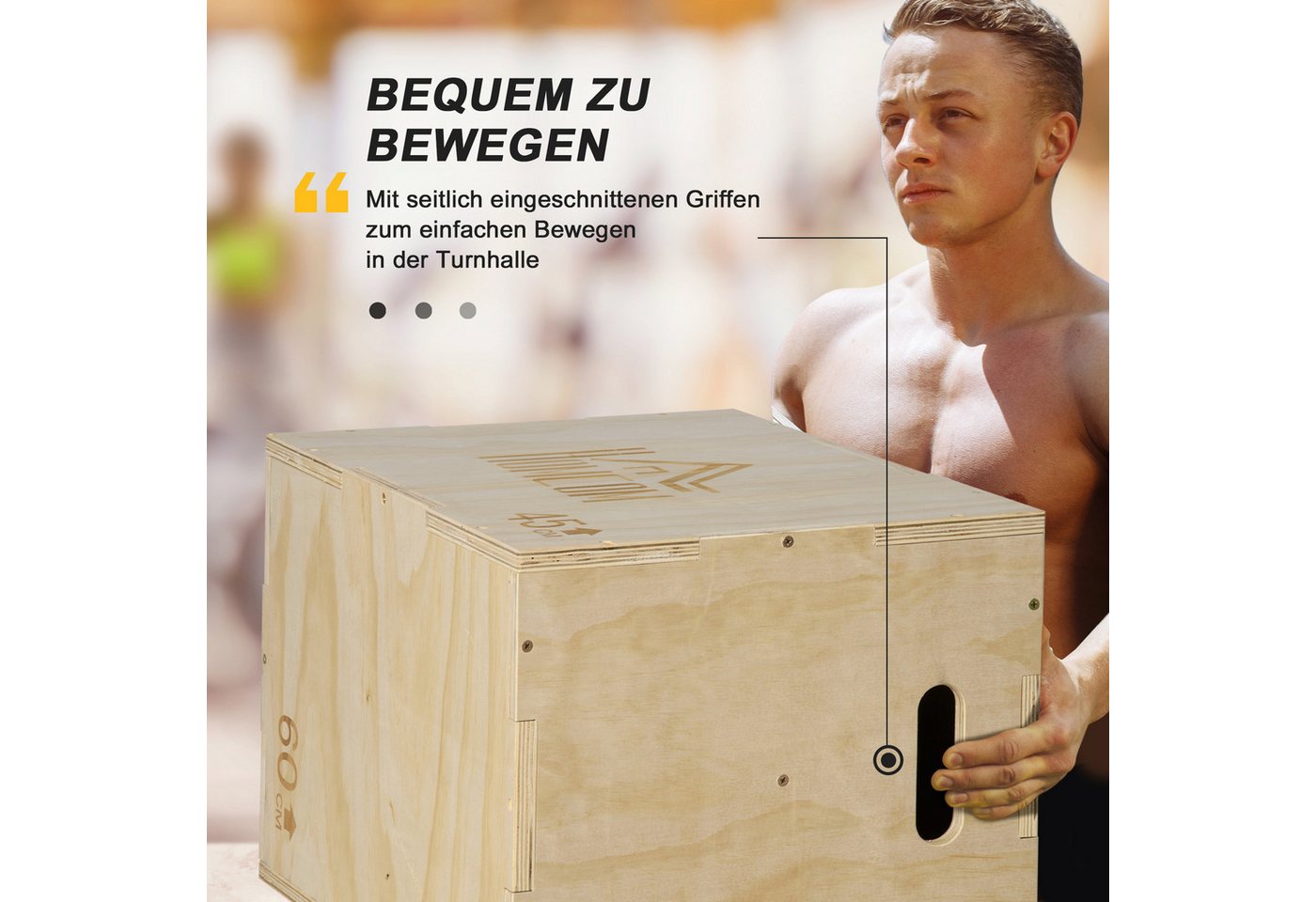 HOMCOM Plyo-Box Step-Up Jumping Box 61x51x76cm Plyometric Training Workout (Sprungbox aus Holz, 1-St., Plyo Box), für Zuhause, Fitnessstudio, 45 x 40 x 60 cm, Naturholz Bild 5