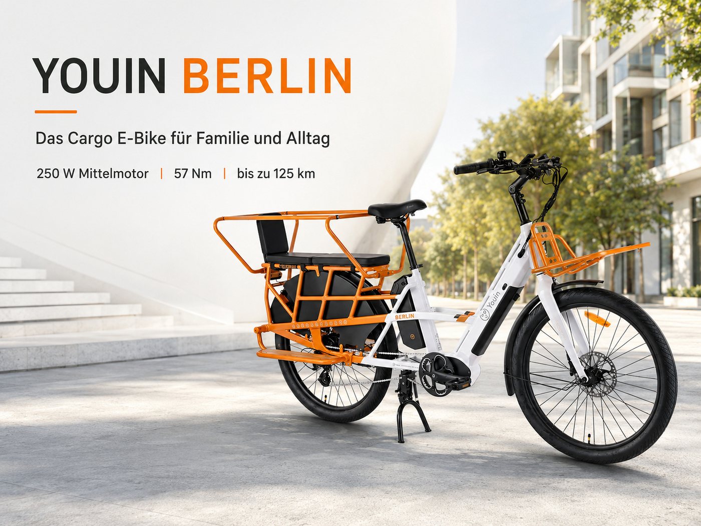 PixelPilot E-Bike Lasten-E-Bike Youin Berlin 26 Zoll, 250 W Mittelmotor, Dual-Akku 998 Wh, bis 125 km, 7 Gang, Mittelmotor, 998 Wh Bild 3