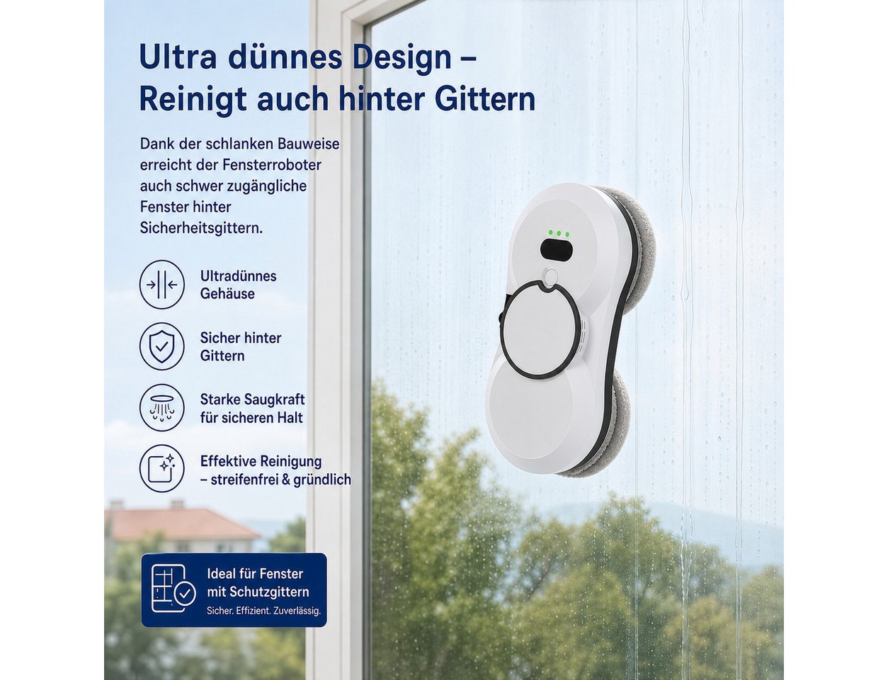 Rhein Beleuchtung Fensterputzroboter Fensterputzroboter – Automatischer Fensterreiniger, (1-St., Set, 2800 Pa Saugkraft, Für Fenster, Glas & schwer zugängliche Flächen) USV-Schutz, Wassersprühfunktion & intelligente Pfadplanung Bild 4