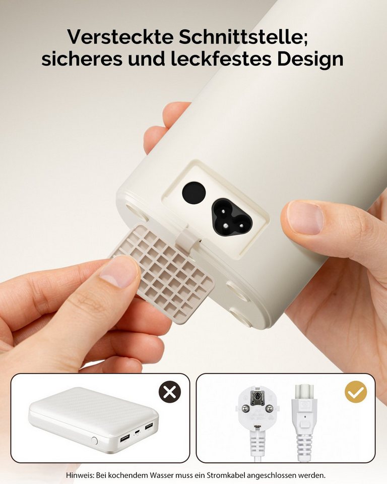 Maestri House Reise-Wasserkocher 1021A 6 Temperaturstufen, LED Display, 0.55 l, 400 W, 304 Edelstahl, mit Tragegurt & Warmhaltefunktion