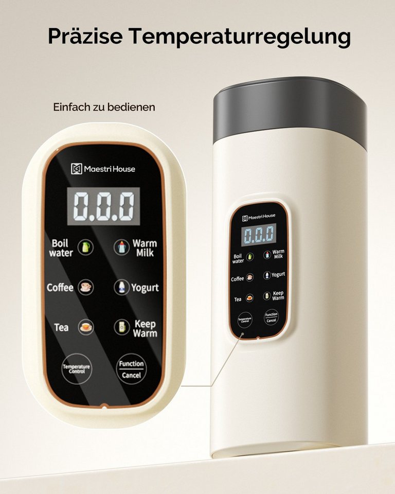Maestri House Reise-Wasserkocher 1021A 6 Temperaturstufen, LED Display, 0.55 l, 400 W, 304 Edelstahl, mit Tragegurt & Warmhaltefunktion Bild 4