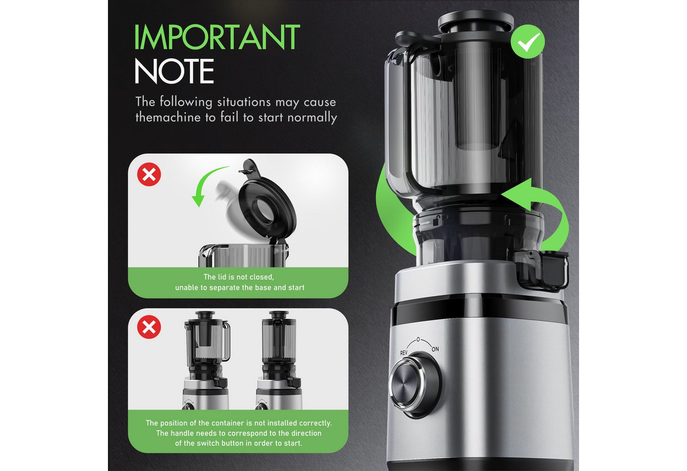 Fyrove Entsafter für Ganze Gemüse und Obst, 140 mm Breite und Größere Fütterungsröhre, 350 W, 2 L Füllvolumen, Leicht zu Reinigender Slow Juicer mit 2 Gläsern Bild 5