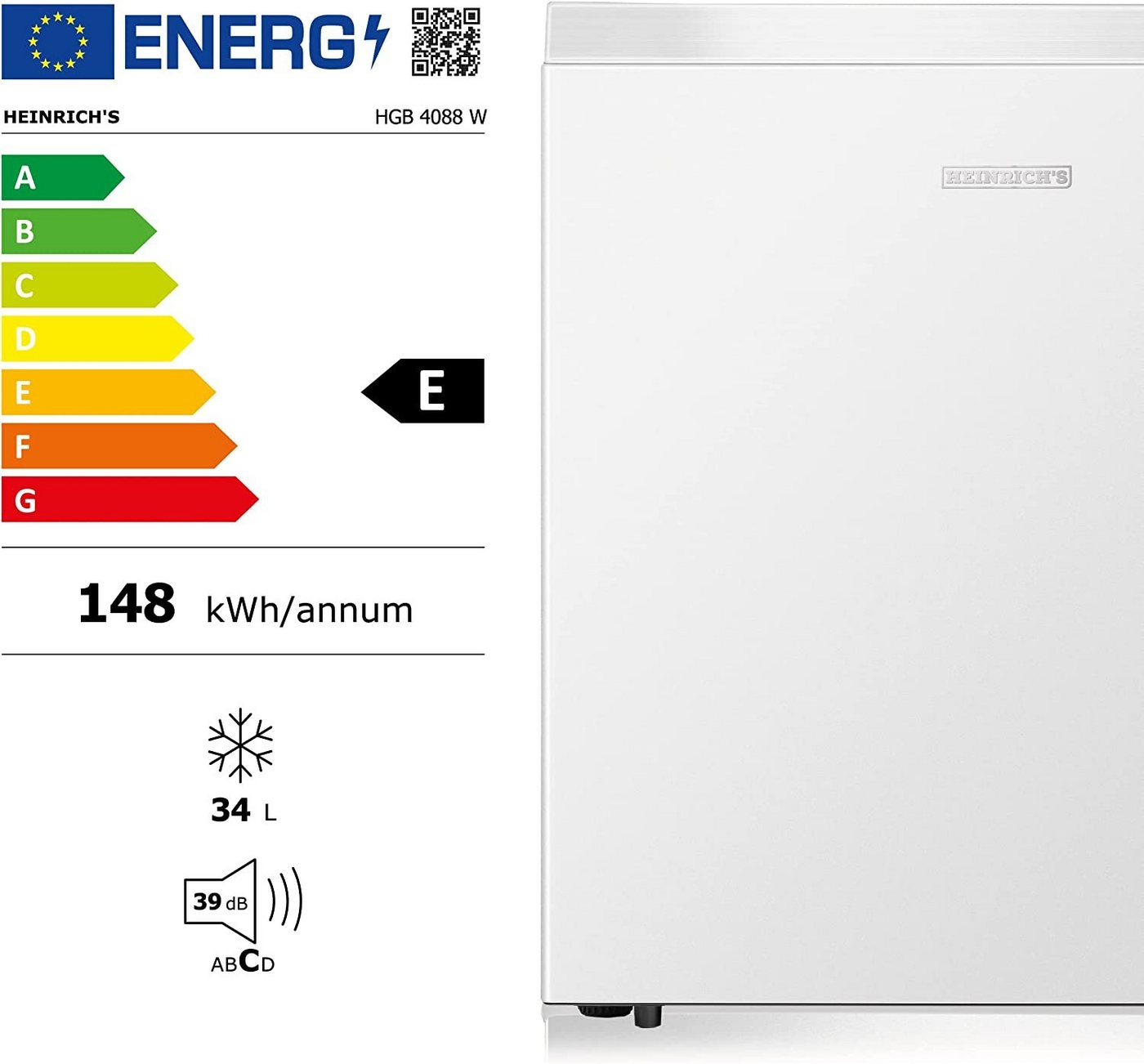 Heinrich´s Gefrierschrank Mini Freezer HGB 4088 W, 51 cm hoch, 44 cm breit, Gefrierbox, 39db, Freezer 33L perfekt Tiefkühlen Bild 3