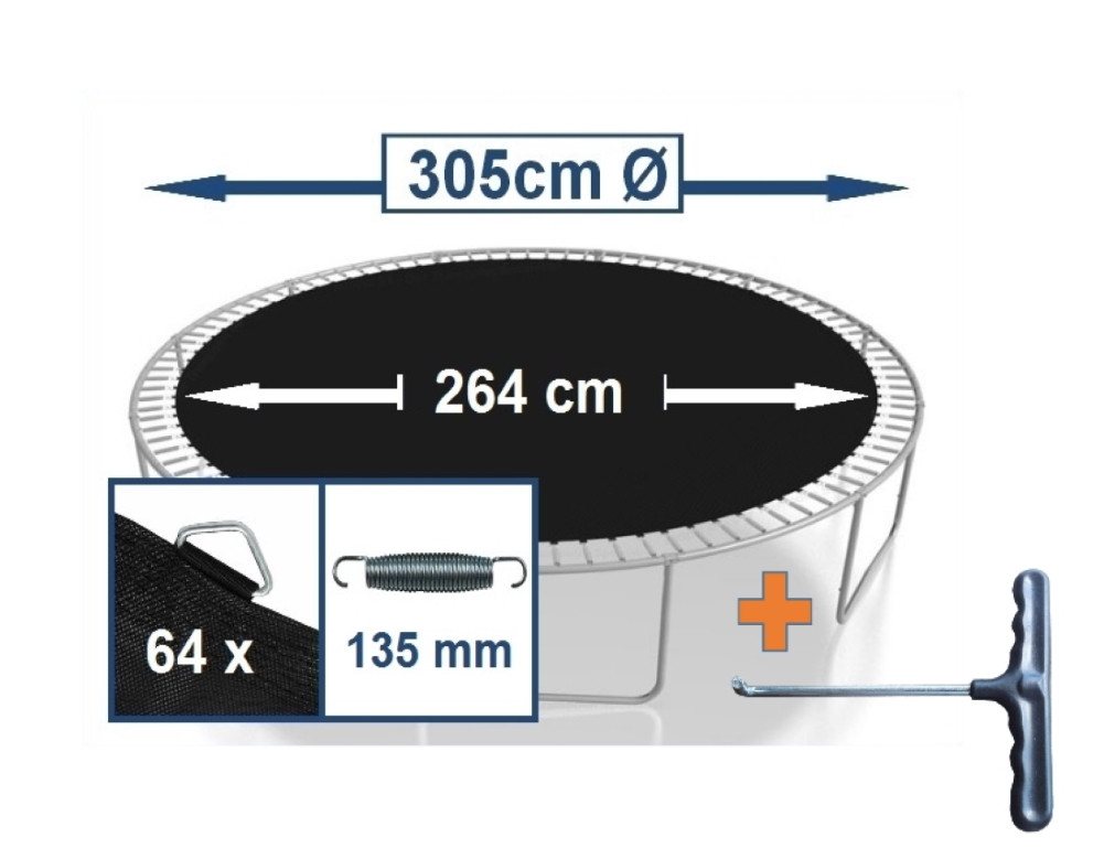 walexo Gartentrampolin Sprungtuch für Trampolin Ø 305 cm 64 Ösen (Federn 13,5 cm), (Sprungtuch inclusive Federspanner) Bild 4