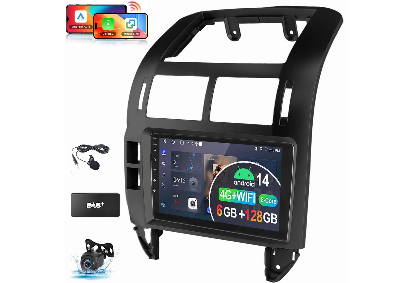 ESSGOO 8-Kern 6+128GB Für VW Polo 9N 2001-2009-Schwarz Silber Autoradio (RDS, Digitalradio (DAB), FM, AM, 4G LTE Carplay Android Auto BT EQ USB Navi WIFI) Bild 2