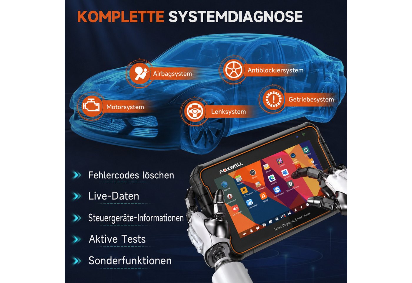 FOXWELL OBD2-Diagnosegerät OBD2 Diagnosegerät – All System Scanner mit Active Test & WLAN, DPF, Komplett-Set, Komplett-Set, Profi OBD2-Diagnosegerät, DPF-Reset, mit Case Bild 3