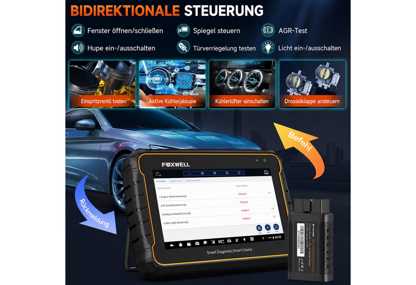 FOXWELL OBD2-Diagnosegerät OBD2 Diagnosegerät – All System Scanner mit Active Test & WLAN, DPF, Komplett-Set, Komplett-Set, Profi OBD2-Diagnosegerät, DPF-Reset, mit Case Bild 5