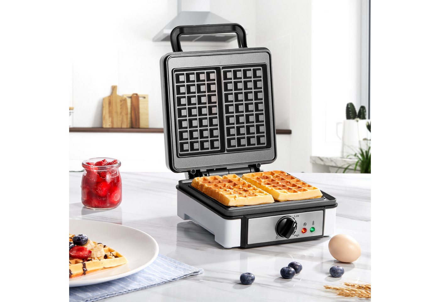 FOHERE Waffeleisen XL 2er Waffeleisen, Waffelautomat, Paninigrill, Waffeltoaster, 1200 W, Elektrogrill, Antihaftbeschicht