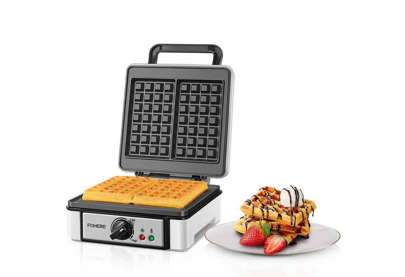 FOHERE Waffeleisen XL 2er Waffeleisen, Waffelautomat, Paninigrill, Waffeltoaster, 1200 W, Elektrogrill, Antihaftbeschicht Bild 2