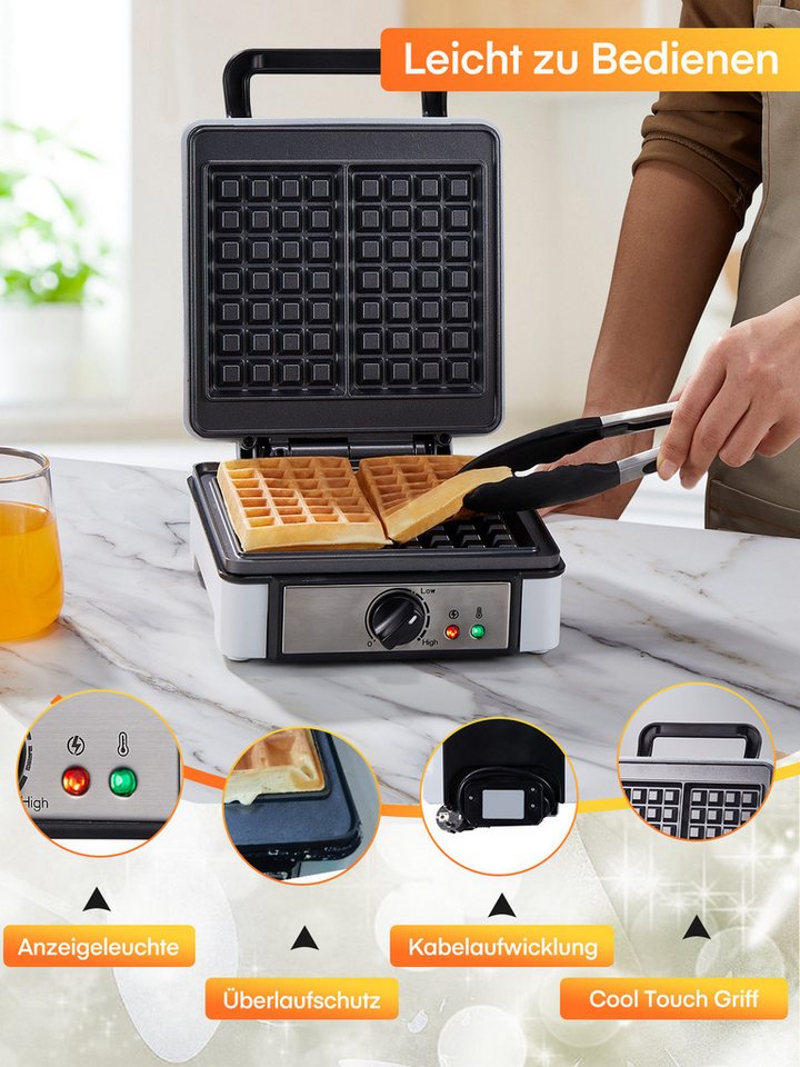 FOHERE Waffeleisen XL 2er Waffeleisen, Waffelautomat, Paninigrill, Waffeltoaster, 1200 W, Elektrogrill, Antihaftbeschicht Bild 3