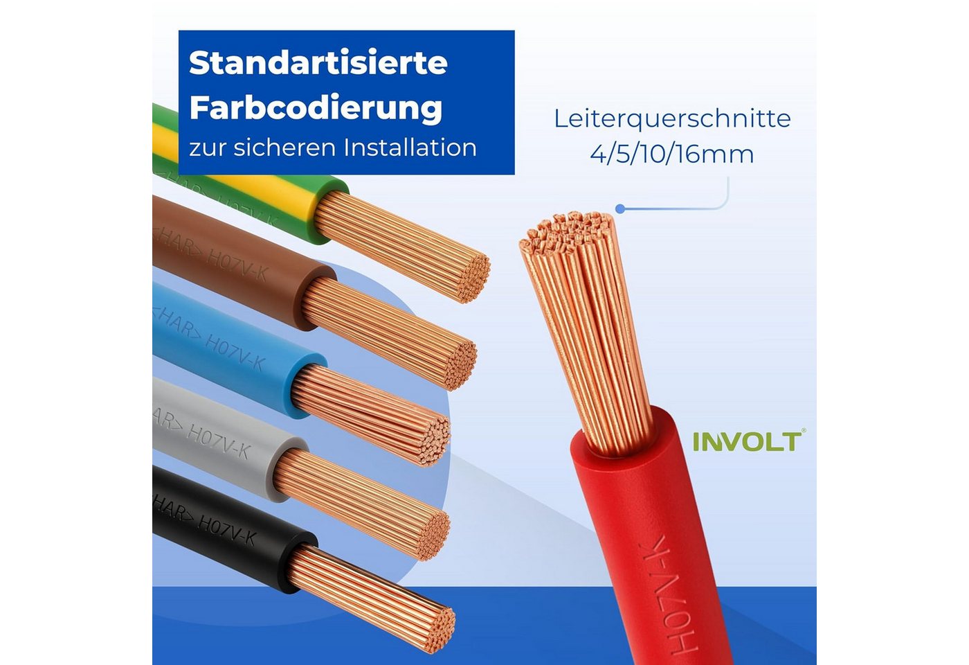 INVOLT H07V-K 6/10mm² 6 Farben Aderleitung, Verdrahtungsleitung (3 - 100 m) Stromkabel, (1000 cm), Made in Germany Bild 3