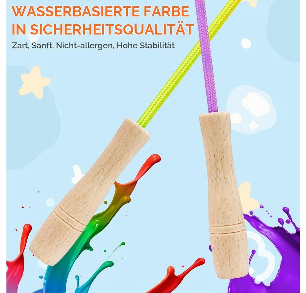 Kityhome Springseil Kinder Springseil, 250 cm, verstellbar, Holzgriff, bunt Kinderseil, Geeignet für Gras, Beton & Boden