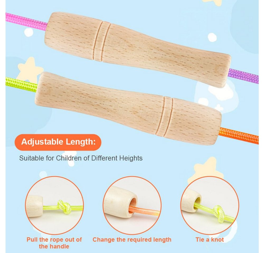 Kityhome Springseil Kinder Springseil, 250 cm, verstellbar, Holzgriff, bunt Kinderseil, Geeignet für Gras, Beton & Boden Bild 2