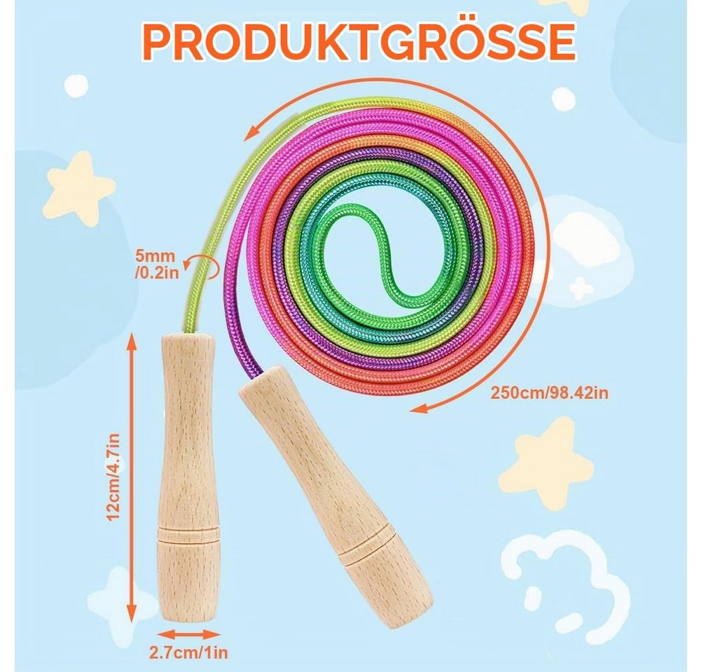 Kityhome Springseil Kinder Springseil, 250 cm, verstellbar, Holzgriff, bunt Kinderseil, Geeignet für Gras, Beton & Boden Bild 4