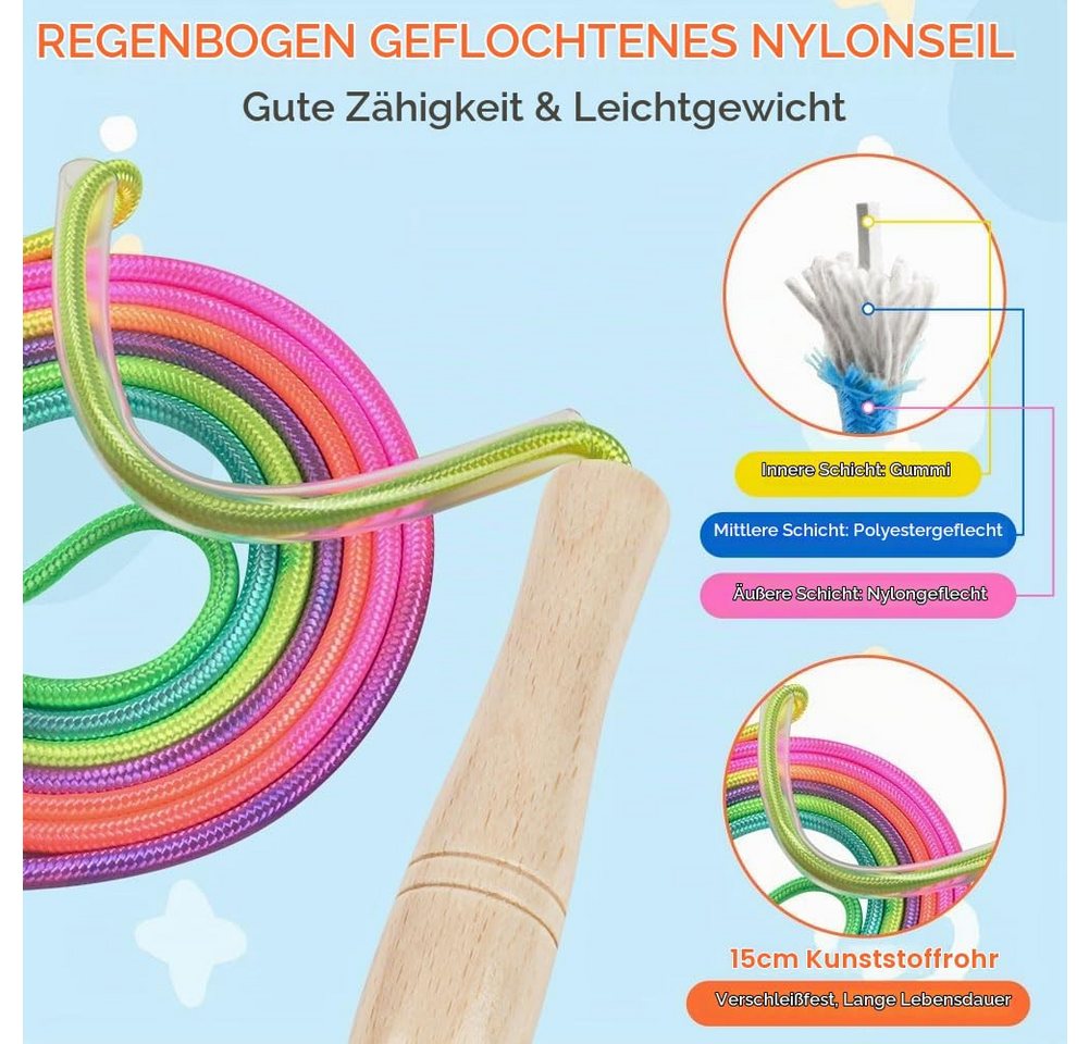 Kityhome Springseil Kinder Springseil, 250 cm, verstellbar, Holzgriff, bunt Kinderseil, Geeignet für Gras, Beton & Boden Bild 5