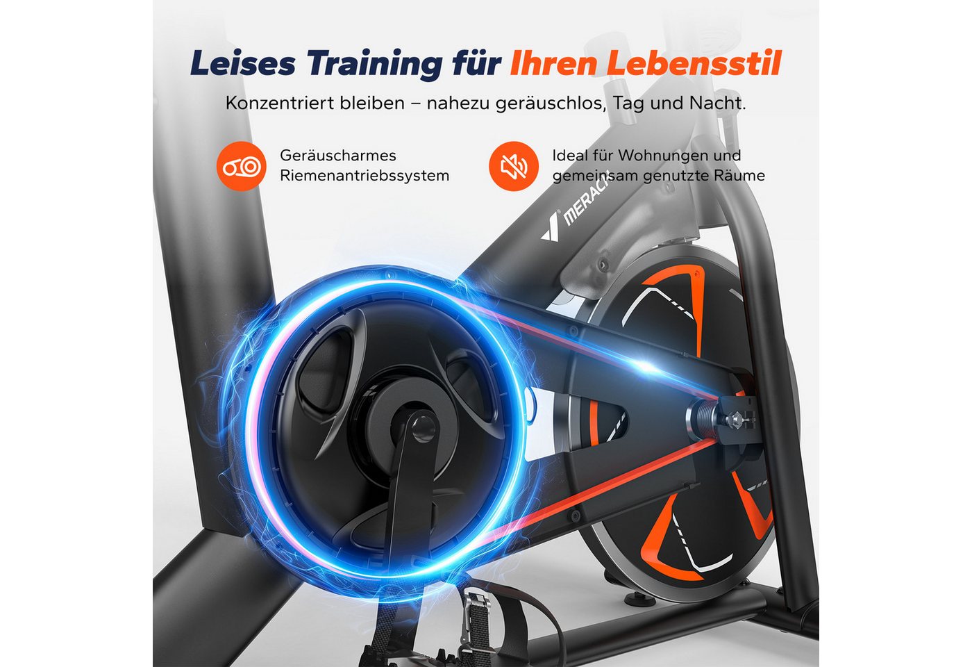MERACH Heimtrainer mit 8kg High-Inertia Schwungrad & leiser Magnetbrems (Fahrradtrainer mit verstärktem H-Rahmen, eigene App-Anbindung, mit stoßdämpfendem Luftkissen-Sattel, für optimierte Laufruhe), stabil und belastbar bis 150kg, leise und komfortabel für Zuhause Bild 3