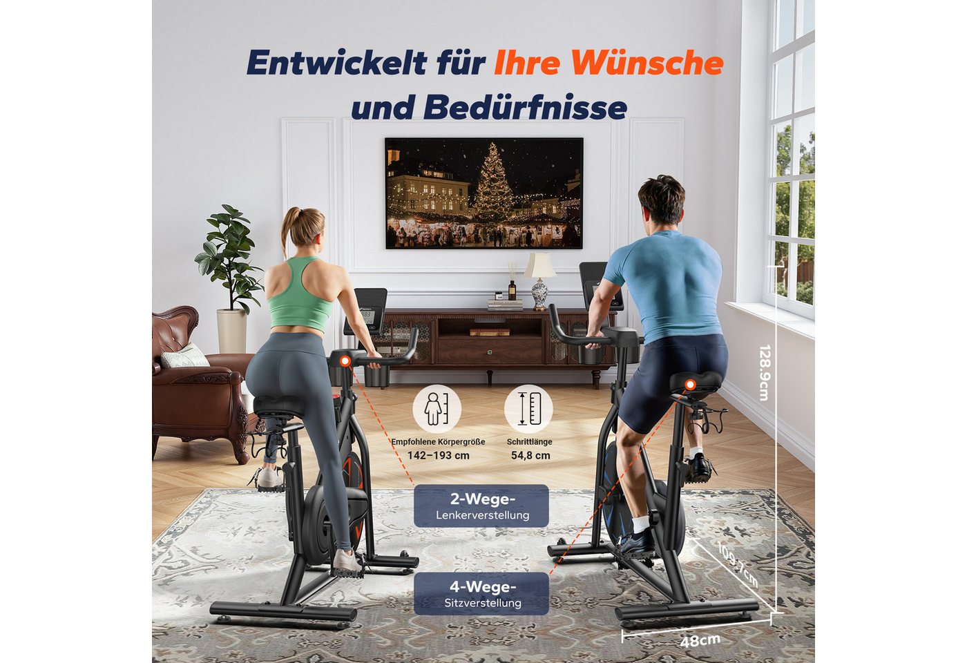 MERACH Heimtrainer mit 8kg High-Inertia Schwungrad & leiser Magnetbrems (Fahrradtrainer mit verstärktem H-Rahmen, eigene App-Anbindung, mit stoßdämpfendem Luftkissen-Sattel, für optimierte Laufruhe), stabil und belastbar bis 150kg, leise und komfortabel für Zuhause Bild 5