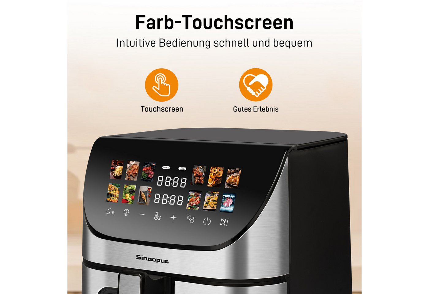 Sinaopus Heißluftfritteuse 8,5L XXL, Airfryer mit Sichtfenster, 12 Programmen, 1800,00 W, Airfryer mit LED-Farbdisplay, Timer & 80–200 °C Temperatur Bild 2