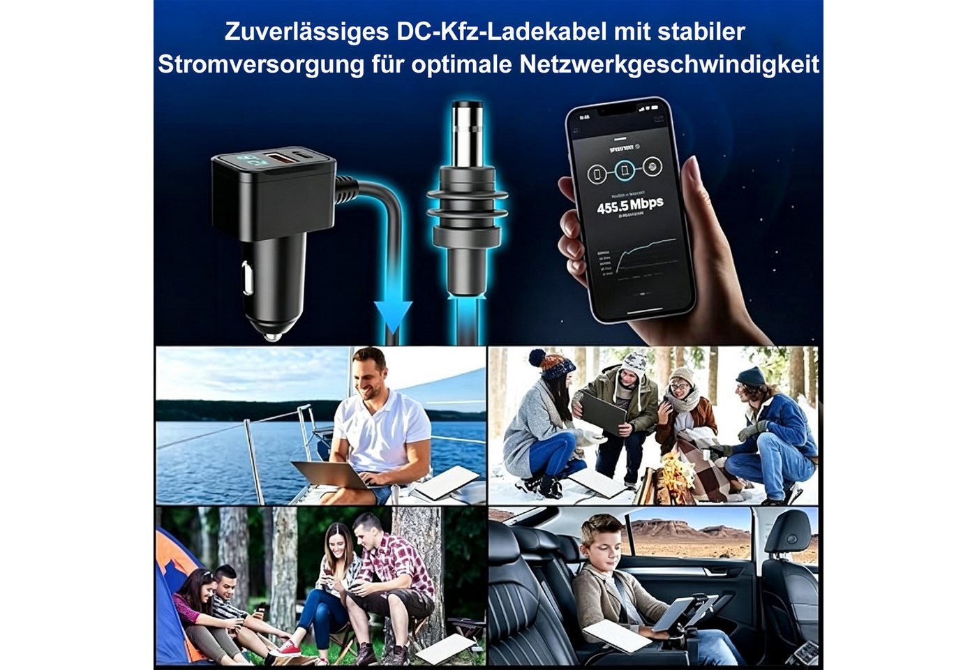 Senmudi Zigarettenanzünder-Verteiler 3 in 1 Zigarettenanzünder USB C 60W Auto Ladegerät mit MetallBauteilen (3M Langkabel & Digitaler Spannungsanzeige, IP65 wasserdicht, USB Adapter KFZ Ladegerät USB C Zigarettenanzünder Kompatibel), 12V-24V Kfz für Starlink Mini, passend für iPhone, Google Pixel Bild 4