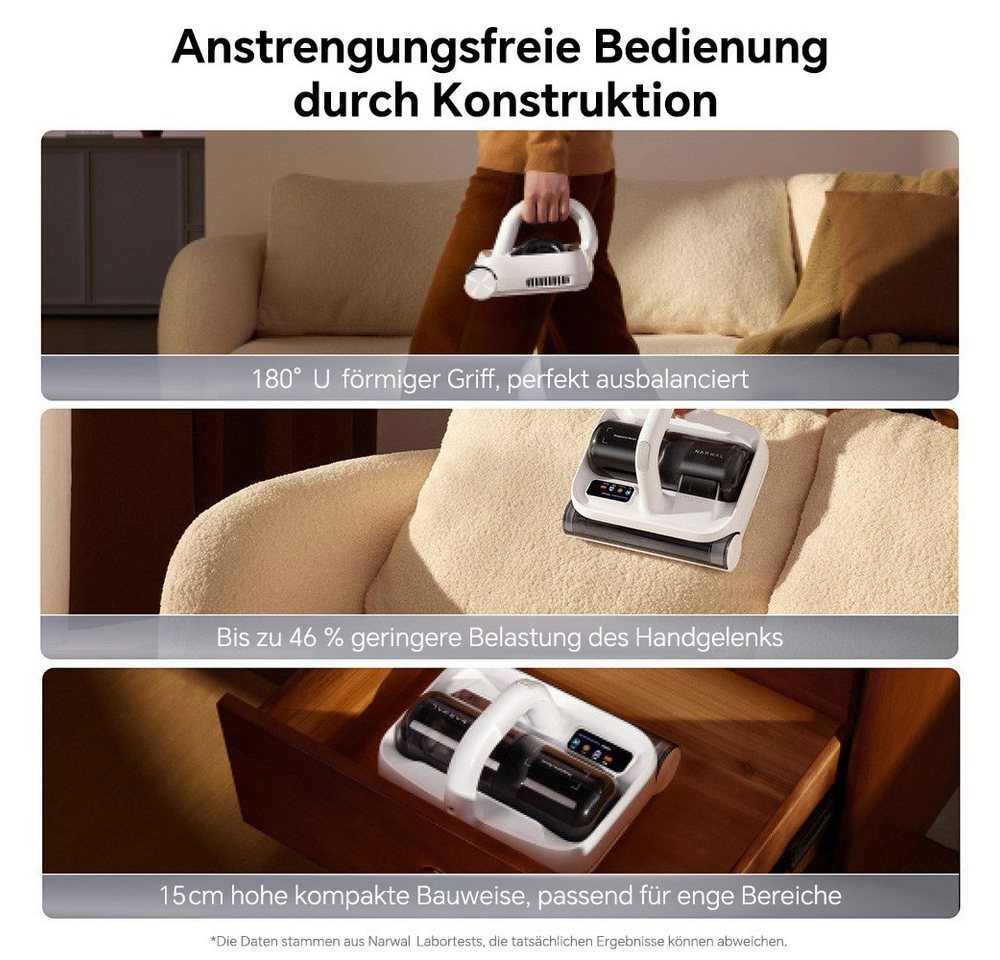 Narwal Matratzenreinigungsgerät U50 Pro Kabelloser Milbensauger, 15kPa Saugleistung, 58°C‑Heiztechnik, 150 W, UVC‑Desinfektion 99,99 %, Echtzeit‑Milben‑Anzeige Bild 5