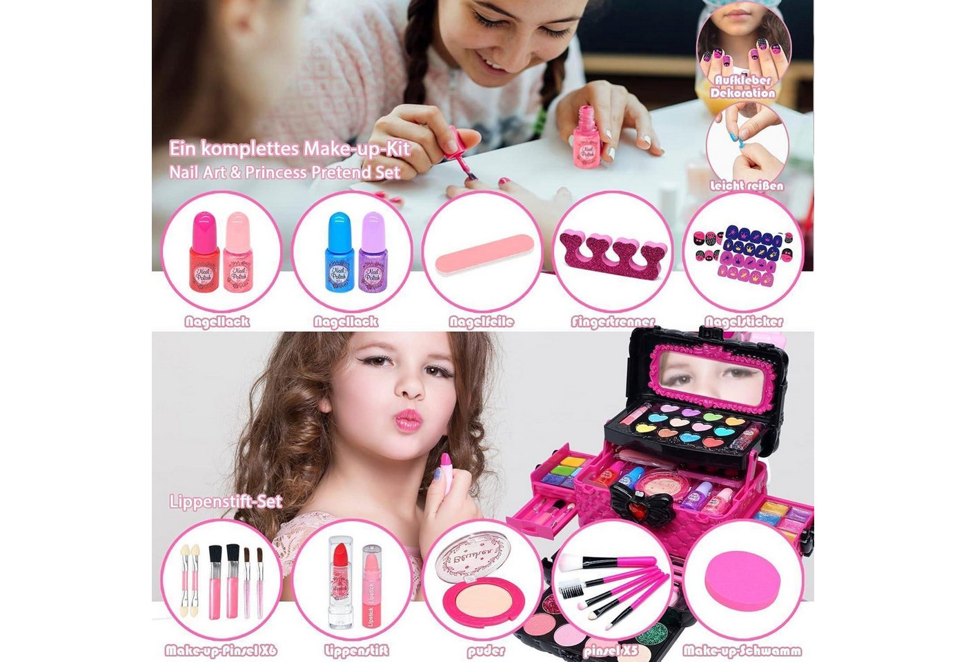 EVACOK Theaterschminke Kinderschminke Set Mädchen Kinder Make Up Schminkkoffer Spielzeug Bild 2