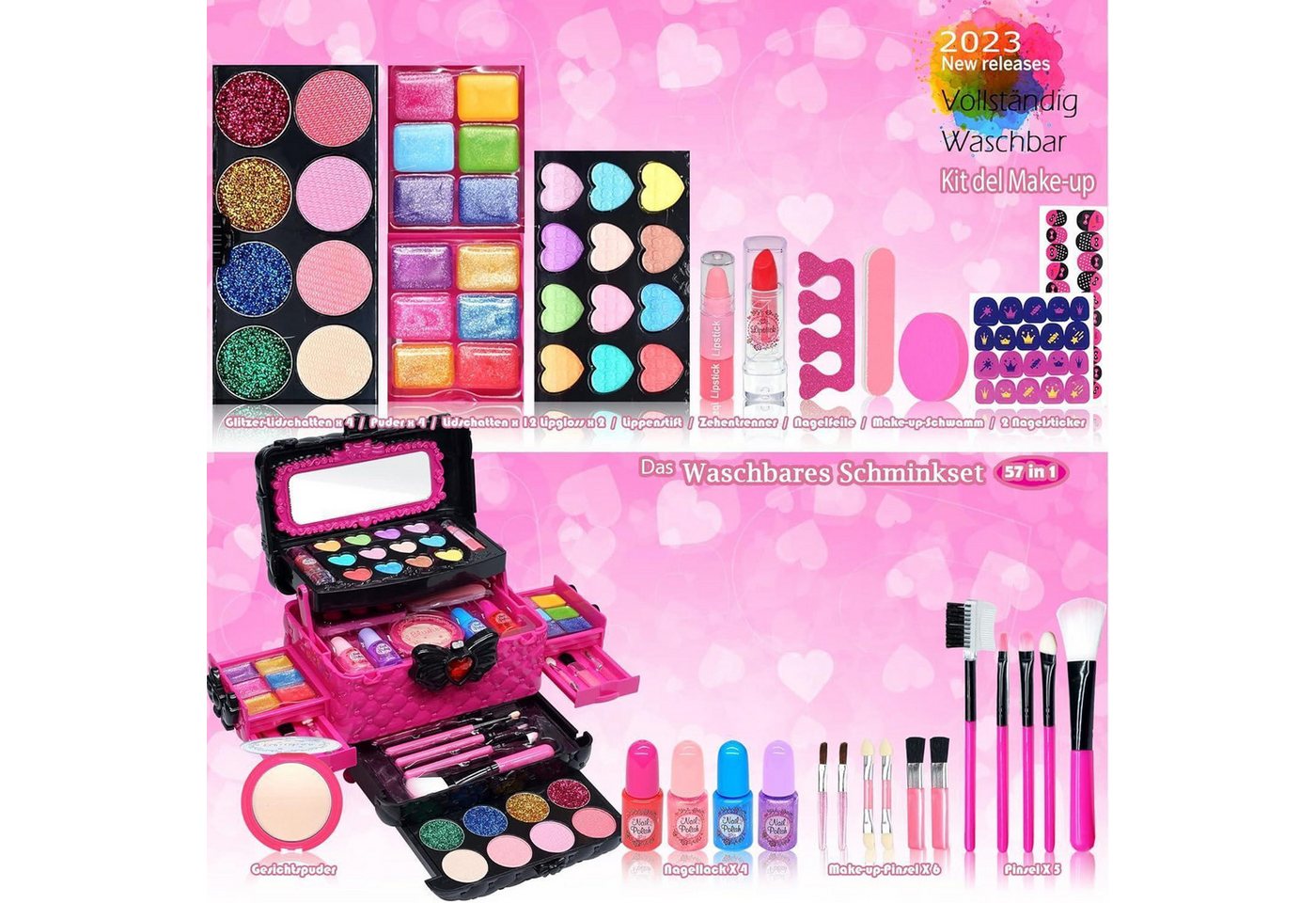 EVACOK Theaterschminke Kinderschminke Set Mädchen Kinder Make Up Schminkkoffer Spielzeug Bild 3