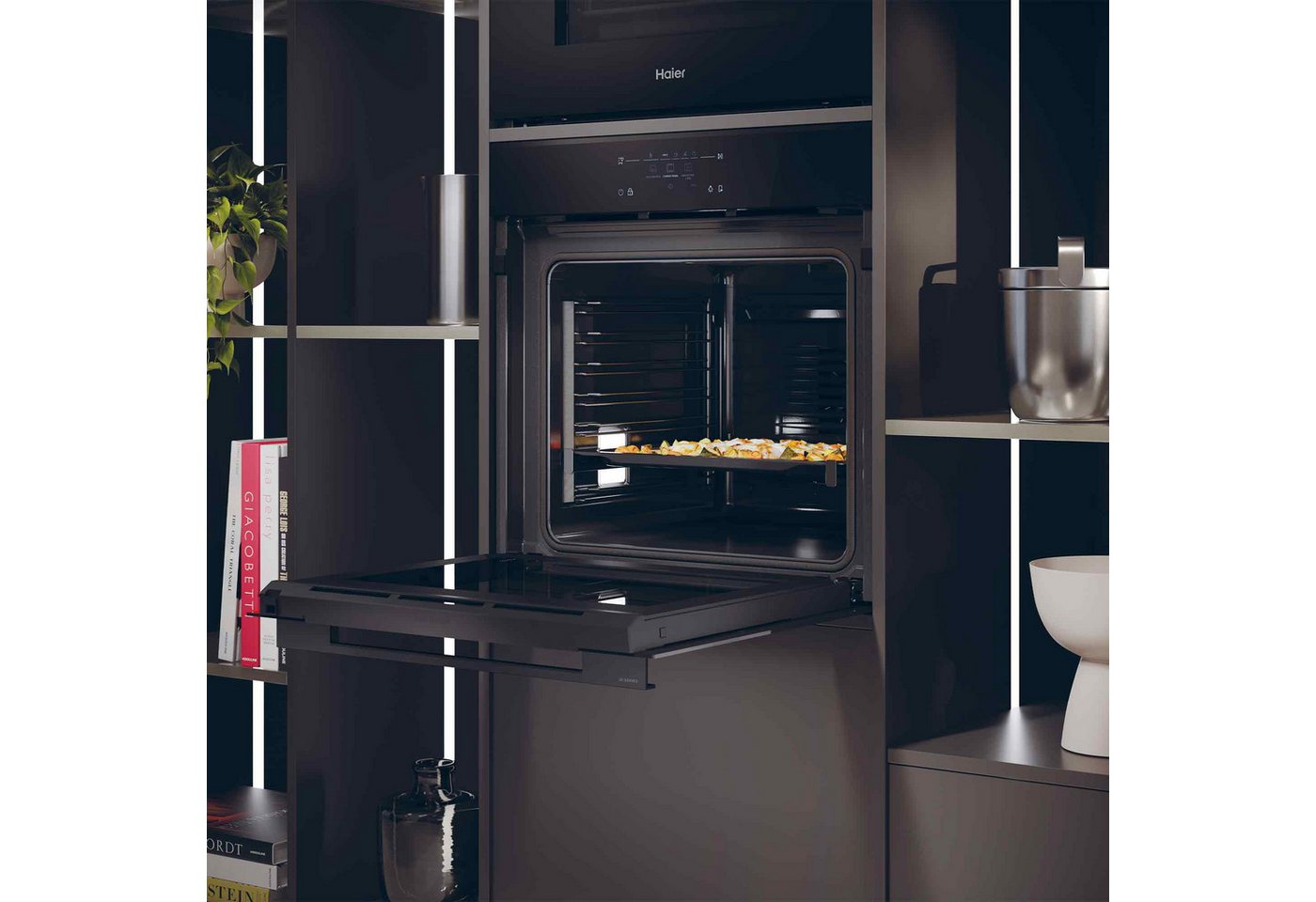 Haier Einbaubackofen ID Serie 4 H6 ID48L5YTB, mit Teleskopauszug, Hydrolyse & Pyrolyse Reinigung, Hydrolyse & Pyrolyse Reinigung, 7 Garstufen, KI Erkennung