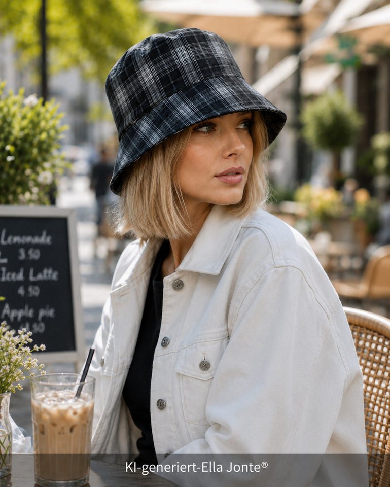 Ella Jonte Fischerhut Wende-Bucket-Hat – Schwarz Grau Kariert – Kopfumfang 56–58 cm Bild 5