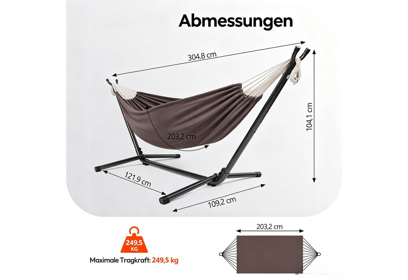 VINGLI Hängematte Hängematte mit Gestell, ca.250 kg Tragfähigkeit, Höhenverstellbar Bild 2