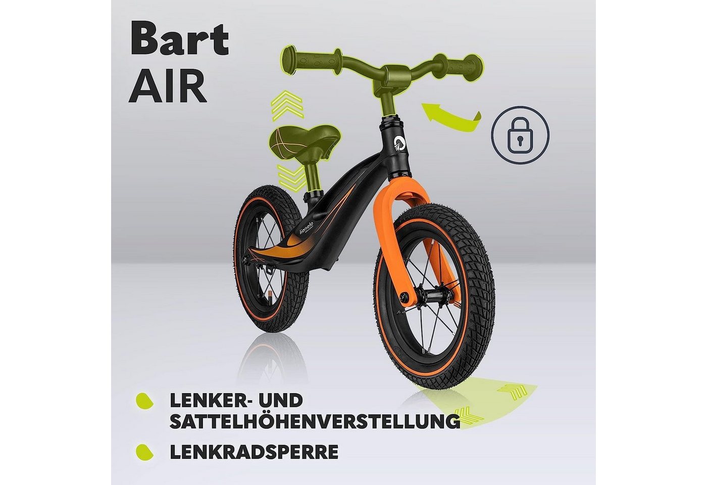 lionelo Fahrrad-Laufrad Bart Air (Set, Geländerad, Schlüssel, Lenkerabdeckung, Benutzerhandbuch), bis zu 30 kg Magnesiumrahmen 12 Zoll Räder